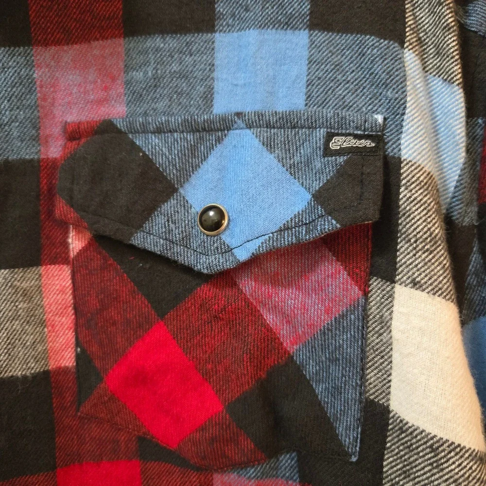 Elixir Flannel Shirt Mens XXL Red Blue Black Plaid Cotton Long Sleeve - Picture 9 of 10